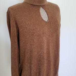 Vintage Lane Bryant Metallic Brown Keyhole Turtleneck Sweater Retro 1990s Simple Elegant Women's Fashion 90s Winter Clothing image 7