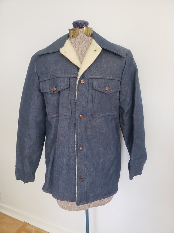 Vintage Denim & Faux Sherpa Fleece Lined Jacket -… - image 1