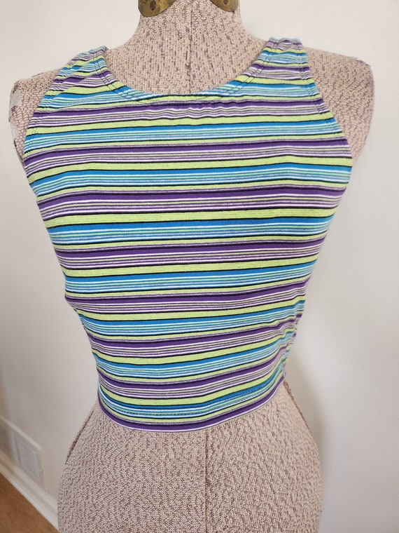 Vintage Basic Editions Striped Crop Tank Top with… - image 2