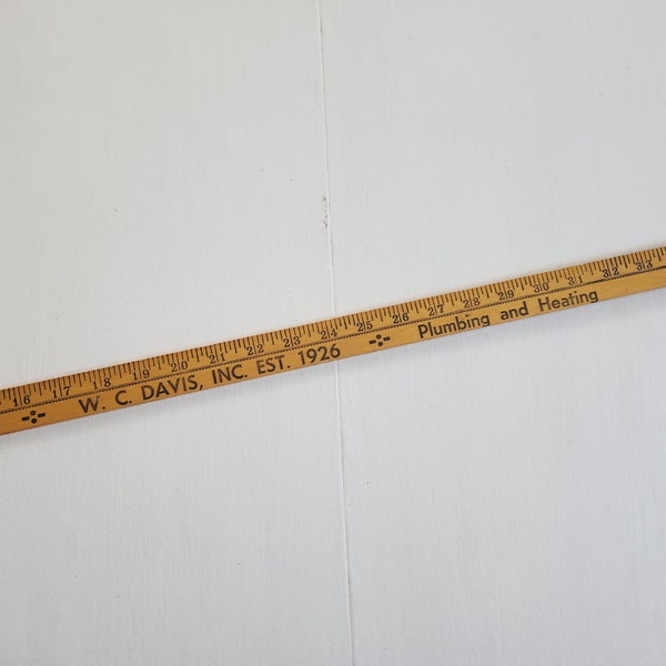 Vintage W.C. Davis, Inc. Plumbing & Heating 36-Inch Advertising Yardstick --- Retro Hasson Heights Local Business Advertisement Shop Decor