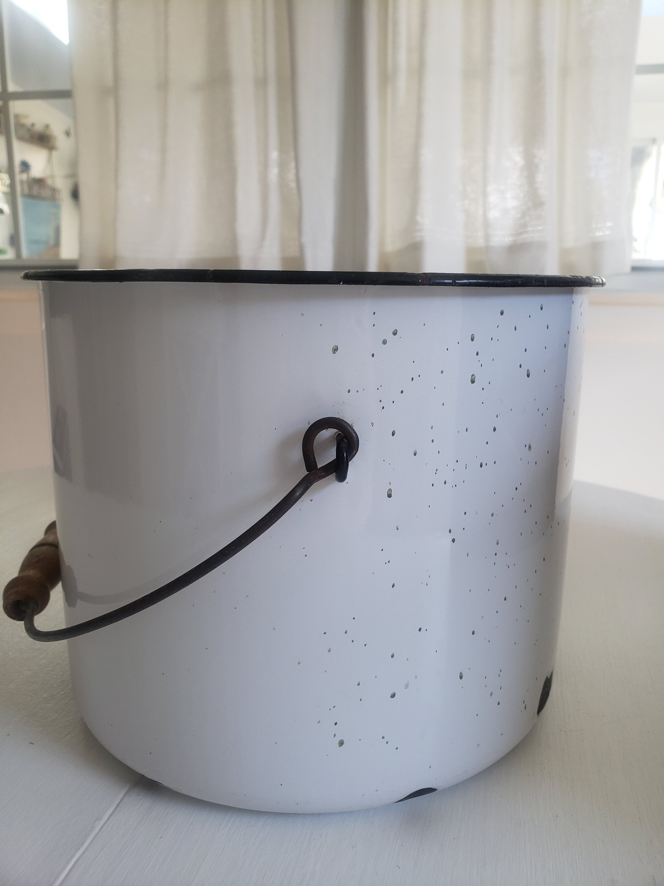 Vintage White Enamel Bucket Antique Farmhouse Home Decor Etsy