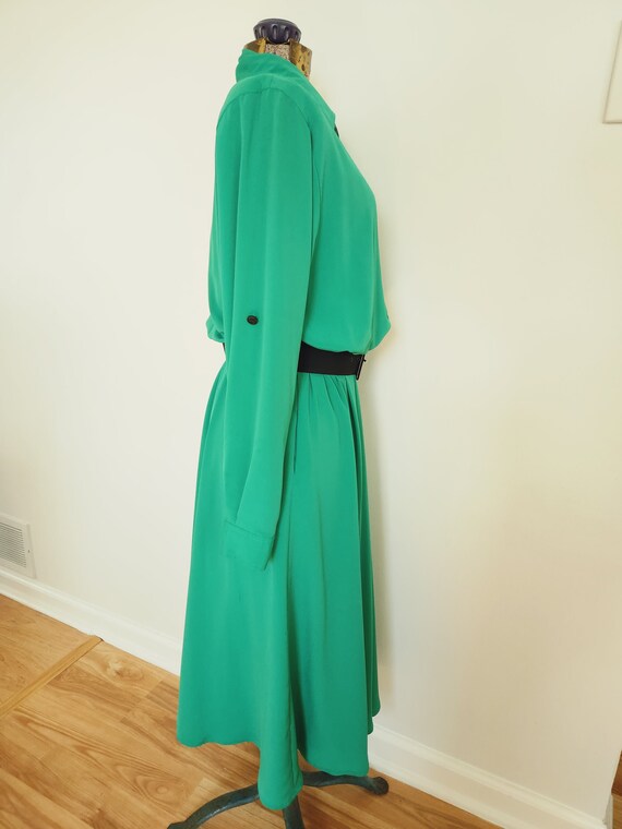 Vintage Ms Chaus Green Dress with Black Belt --- … - image 5