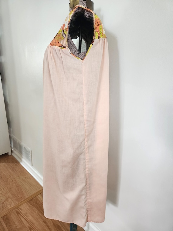 Vintage Peach Pink & Patchwork Pattern Nightie Dr… - image 5