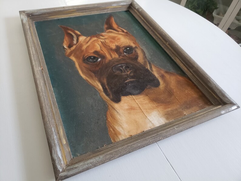 - Vintage Brown Boxer Dog Chalk Pastel Original Artwork American Folk Art Home Decor Retro Man/'s Best Friend Framed Illustration -