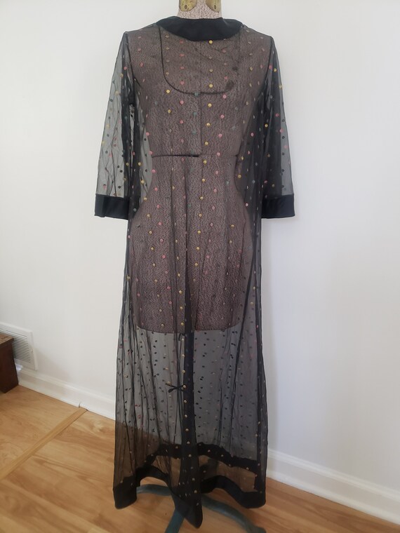 Vintage Sheer Black Dress With Colorful Polka Dots --- Retro