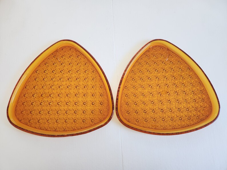 Vintage Amber Brown Glass Snack & Drink Serving Set - Set of Six Pieces - Retro Colored Glassware Groovy Servingware Plates and Tea Cups image 7