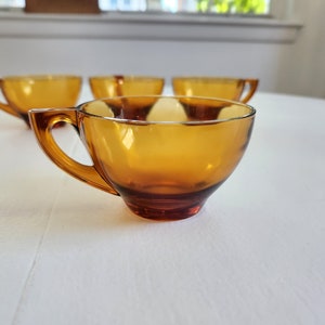 Vintage Amber Brown Glass Snack & Drink Serving Set - Set of Six Pieces - Retro Colored Glassware Groovy Servingware Plates and Tea Cups image 2