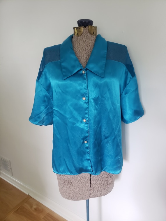 Vintage Bennett Faich Satin & Sheer Blue Blouse --