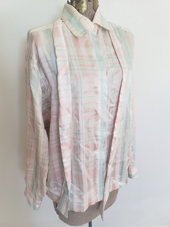 Vintage Evan-Picone Pastel Pink Plaid Blouse with… - image 7