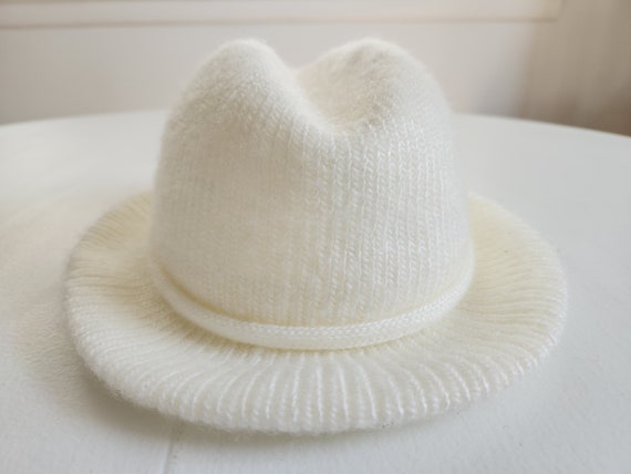 Vintage Aris White Knit Acrylic Fedora Style Hat … - image 3