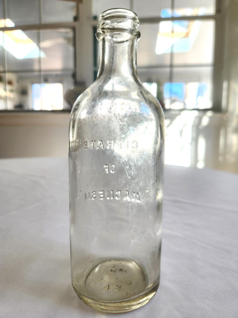 Vintage Citrate of Magnesia Clear Glass Bottle --- Vintage 1920s 1930s ...