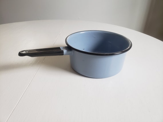 Vintage Black & White Enamelware Saucepan / Small Enamel Pot with