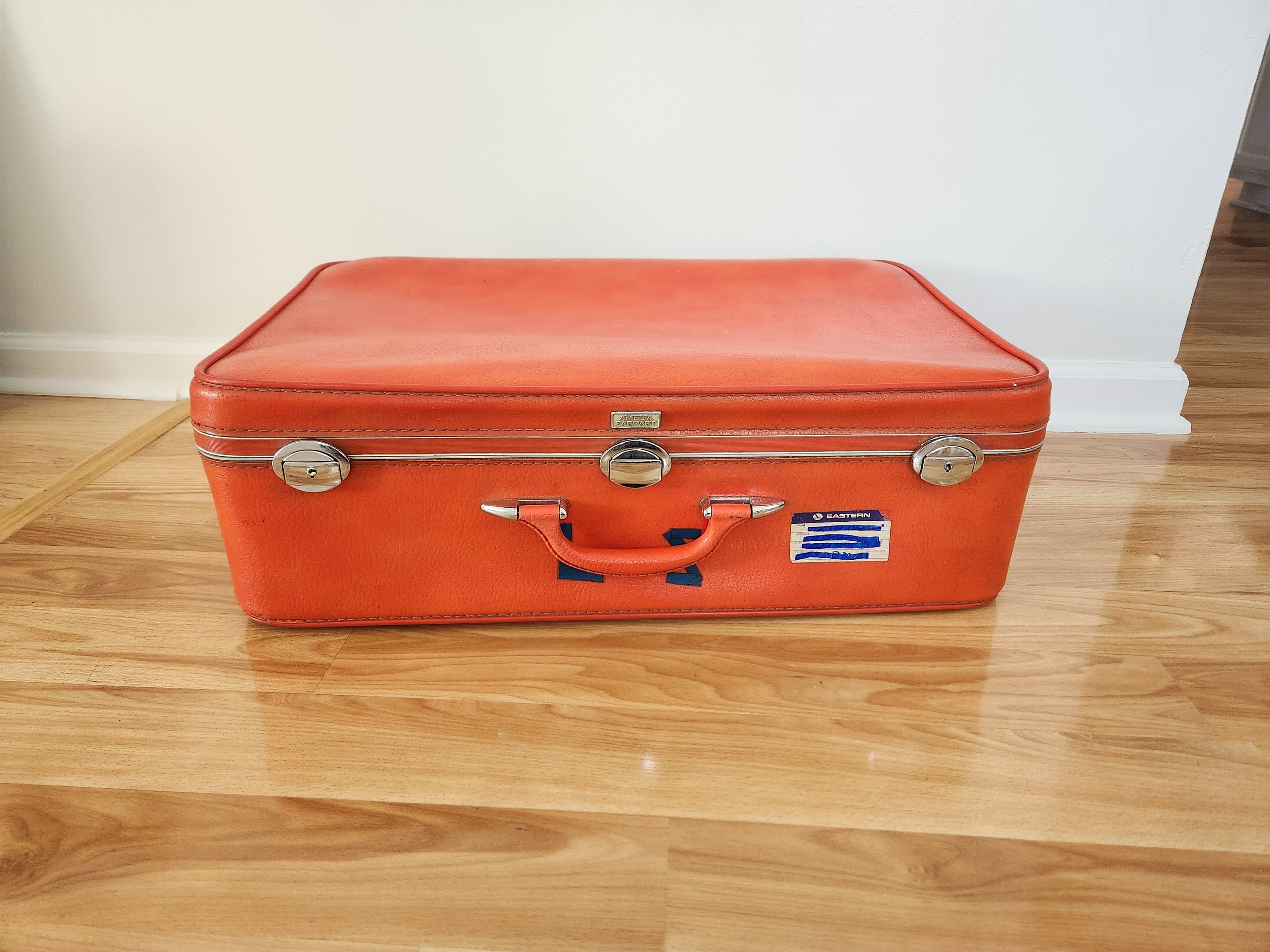 Vintage Amelia Earhart Large Orange Suitcase --- Retro Rare World