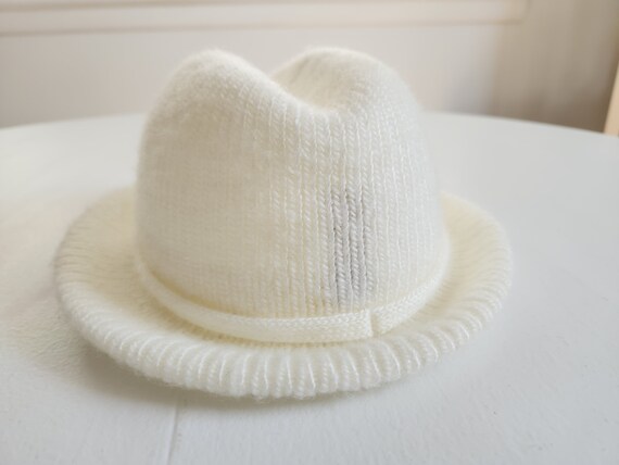 Vintage Aris White Knit Acrylic Fedora Style Hat … - image 5
