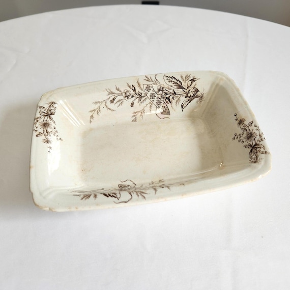 Antique T. Furnival & Sons Spray Pattern Brown Floral Transferware