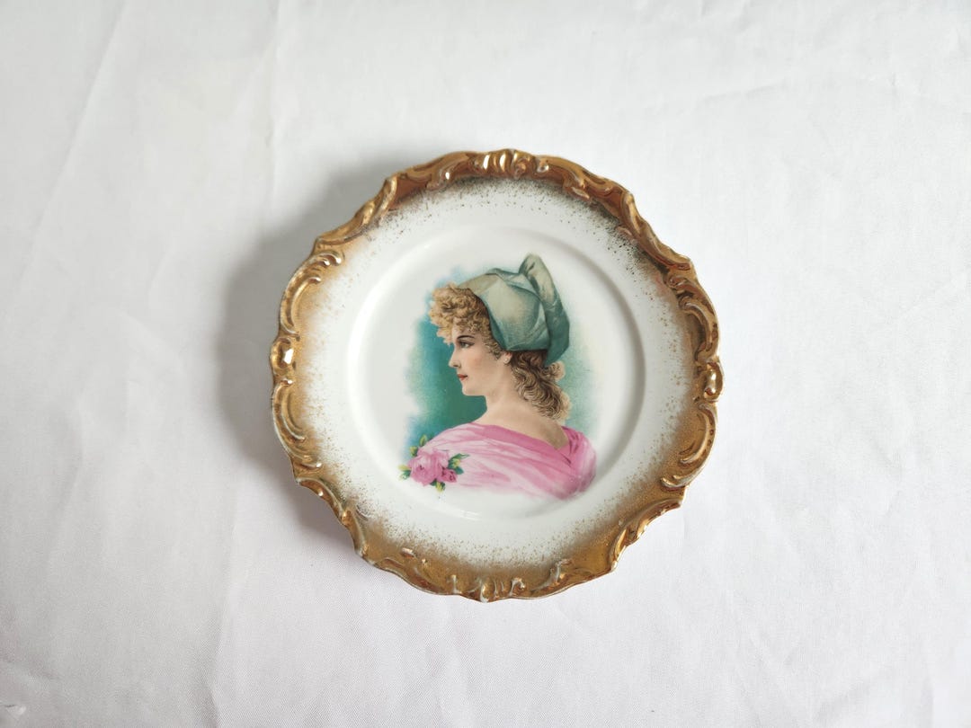 Antique Blonde Hair Blue Eyes Woman Profile Portrait Decorative Plate ...