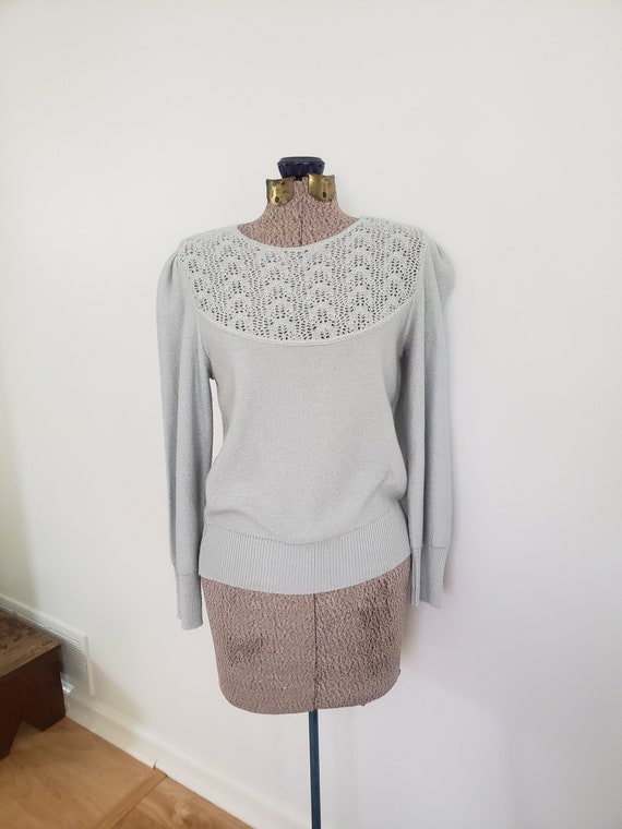 Vintage Vivanti Light Blue Gray Knit Chest Sweate… - image 1