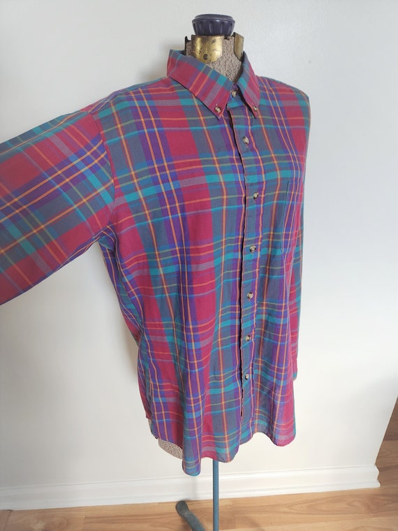 Vintage Lee Dusty Rainbow Plaid Shirt --- Retro 1… - image 9