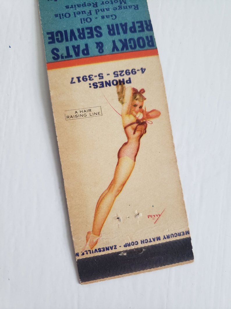 Hair Raising Retro 1940/'s 1950/'s Advertising Match Book Mid-Century Paper Ephemera Vintage Girlie George Petty Pin-Up Matchbook Cover