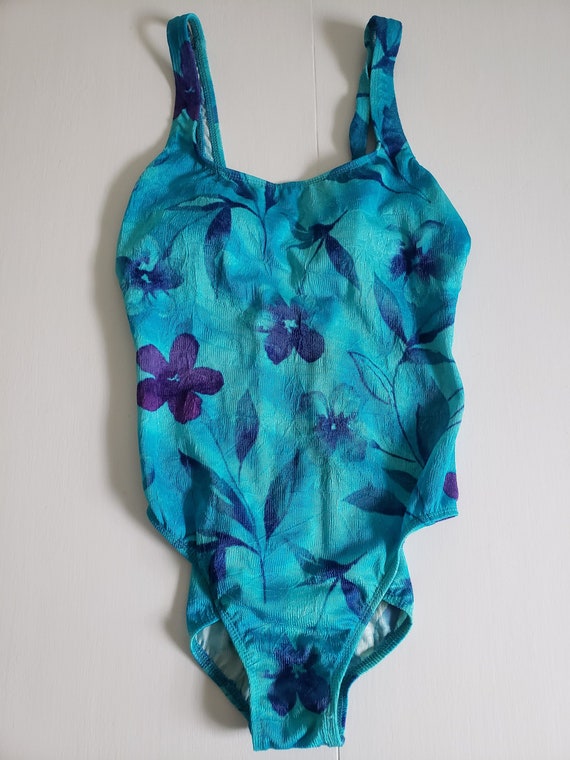 Vintage Athena Blue Lagoon Floral One-piece Bathing Suit Retro 90s Babe  Cute Summer Swimwear 1990s Beach Pool Party Athletic Swimsuit 