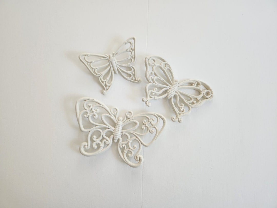 Vintage Homco White Butterflies Wall Decor Set of Three Etsy