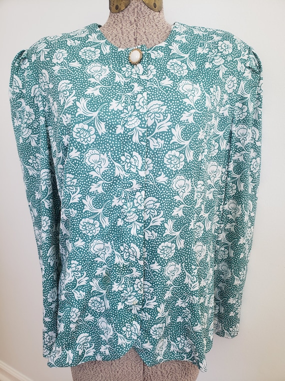 Vintage CB New York Floral Polka Dot Blouse --- R… - image 2