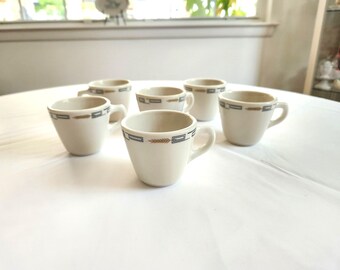 Vintage Syracuse China Deville Pattern Restaurant Hotel Ware Mugs - Set of Six - Retro American Ceramics Coffee Mugs Diner Kitchen Decor