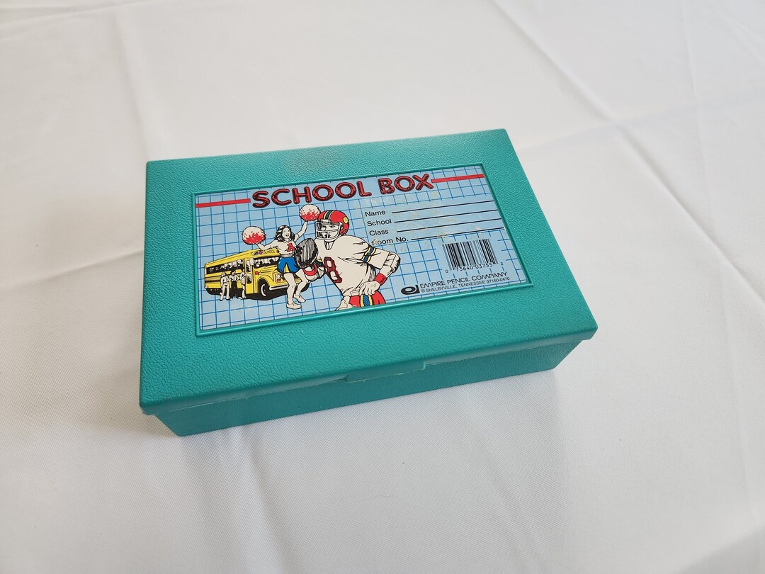 Vintage School Box Teal Plastic Supplies Container - Retro Childrens ...