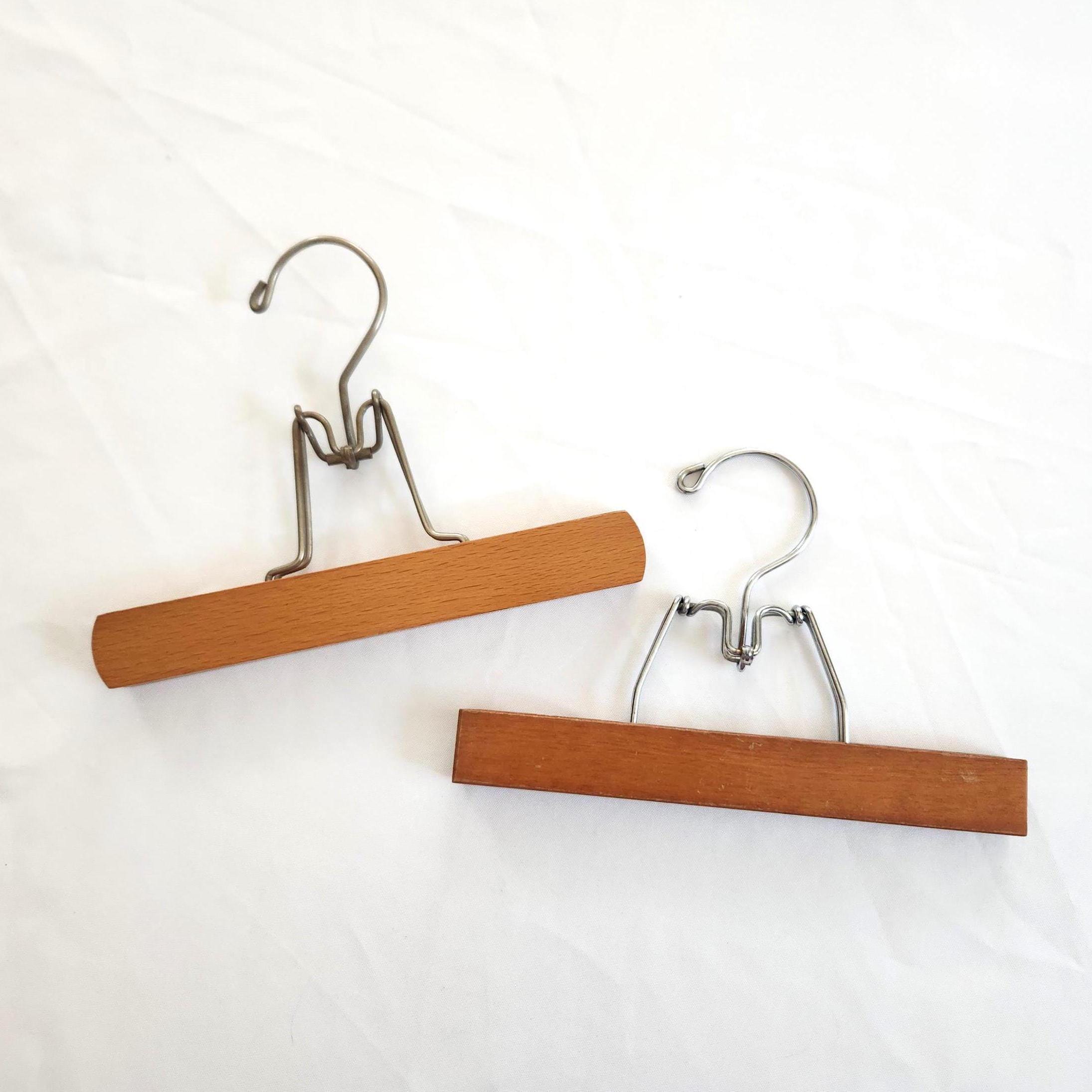 Vintage Darker Wood Skirt & Pants Clamp Clothing Hangers - Set of