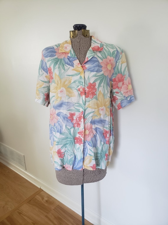 Vintage Alfred Dunner Colorful Hawaiian Floral Sh… - image 1
