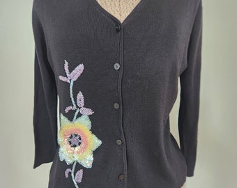 Vintage Joseph A. Black Sequins Embroidered Cardigan - Qu