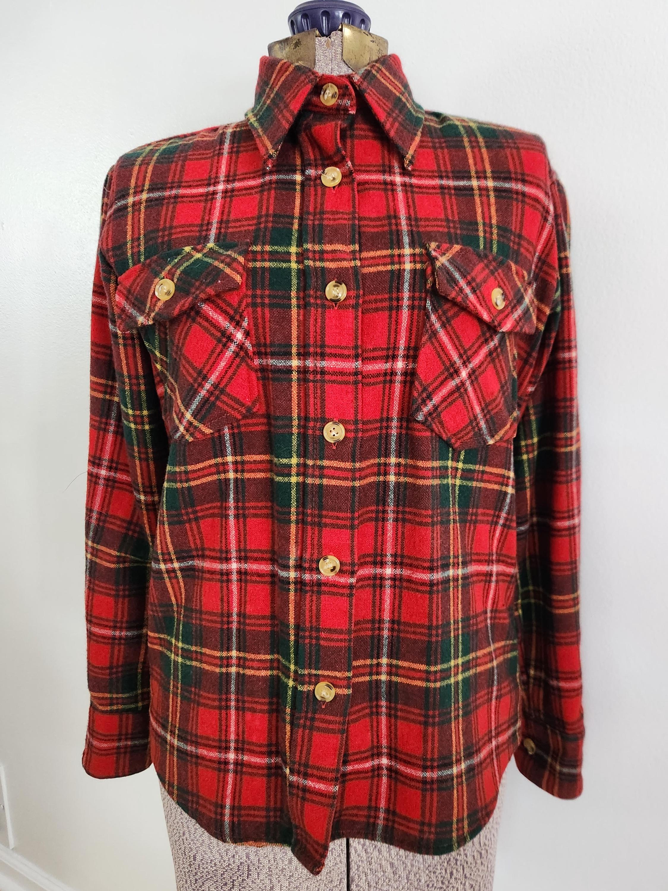 Vintage P.S. by Philip Scott Red Tartan Plaid Wool Pointed Collar 