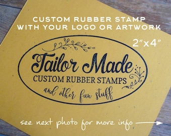 Custom Logo Stamp, Packaging Rubber Stamp, Rubber Stamp, Business Stamp, 2" x 4" Wood Mounted