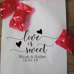 Love is Sweet Wedding Rubber Stamp, Personalized Stamp, Custom Wedding Favor Rubber Stamp,Love is Sweet image 1