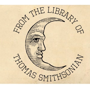 Custom Book Stamp, Vintage Book Stamp,  Ex Libris Stamp, Self-inking Round Moon