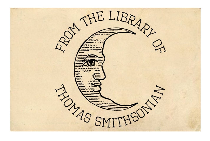 Custom Book Stamp, Vintage Book Stamp,  Ex Libris Stamp, Self-inking Round Moon