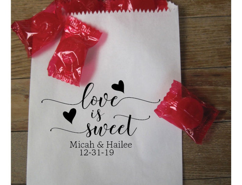Love is Sweet Wedding Rubber Stamp, Personalized Stamp, Custom Wedding Favor Rubber Stamp,Love is Sweet image 1