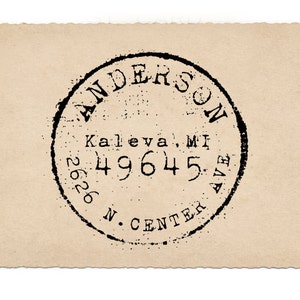 Sello de dirección personalizado, Sello de dirección de retorno redondo, Franqueo antiguo, Sello de goma de boda, Pre-entintado, Kaleva