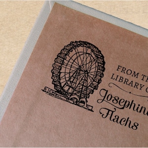 Vintage Bookplate, Personalized  Stamp, Ex Libris Stamp, Custom Book Stamp, Ferris Wheel