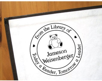 Child's Library Stamp, Baby Book Stamp, From the Library of Stamp, Self-inking or Wooden Handled Stamp, Tomorrow a Leader