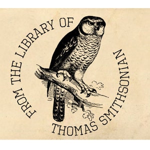 Custom Book Stamp, Vintage Book Stamp,  Ex Libris Stamp,  Round Owl