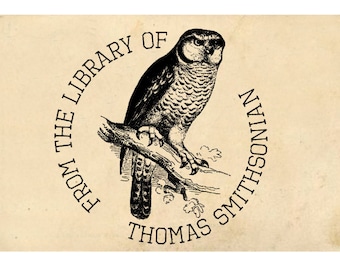 Custom Book Stamp, Vintage Book Stamp,  Ex Libris Stamp,  Round Owl