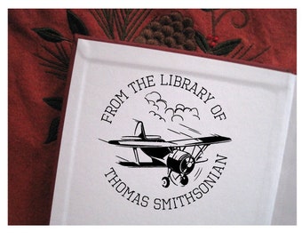 Vintage Airplane Library Stamp, From the Library of Stamp,  Vintage Plane