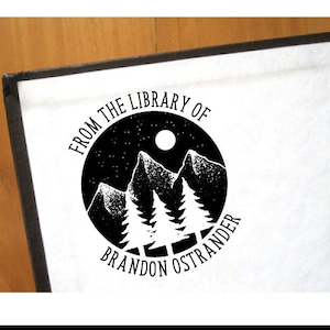 Rustic Book Stamp, Ex Libris Stamp, Nature Library, Mountain Book Stamp, Moon Book Stamp