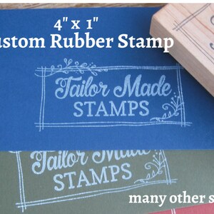 Custom Logo Stamp, Packaging Rubber Stamp, 1 x 4 Wood Mounted image 1