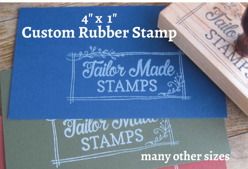 Custom Logo Stamp, Packaging Rubber Stamp, 1 x 4 Wood Mounted image 1