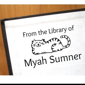 Kid&#39;s Ex Libris Stamp, Child&#39;s Book Stamp, Self-inking Cat Stamp, Custom Cat Book Stamp,