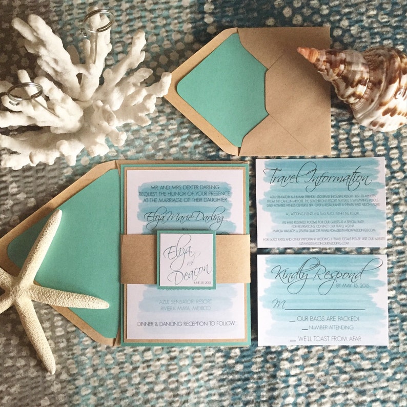 Wedding Invitation Suite//Blue Watercolor Destination