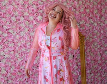 FROSTED TRENCHCOAT, VINYL Raincoat, Frosted Pink Vinyl Pink 90s Cyberpunk Zipper Raincoat, Windbreaker Frosted Jacket For Women