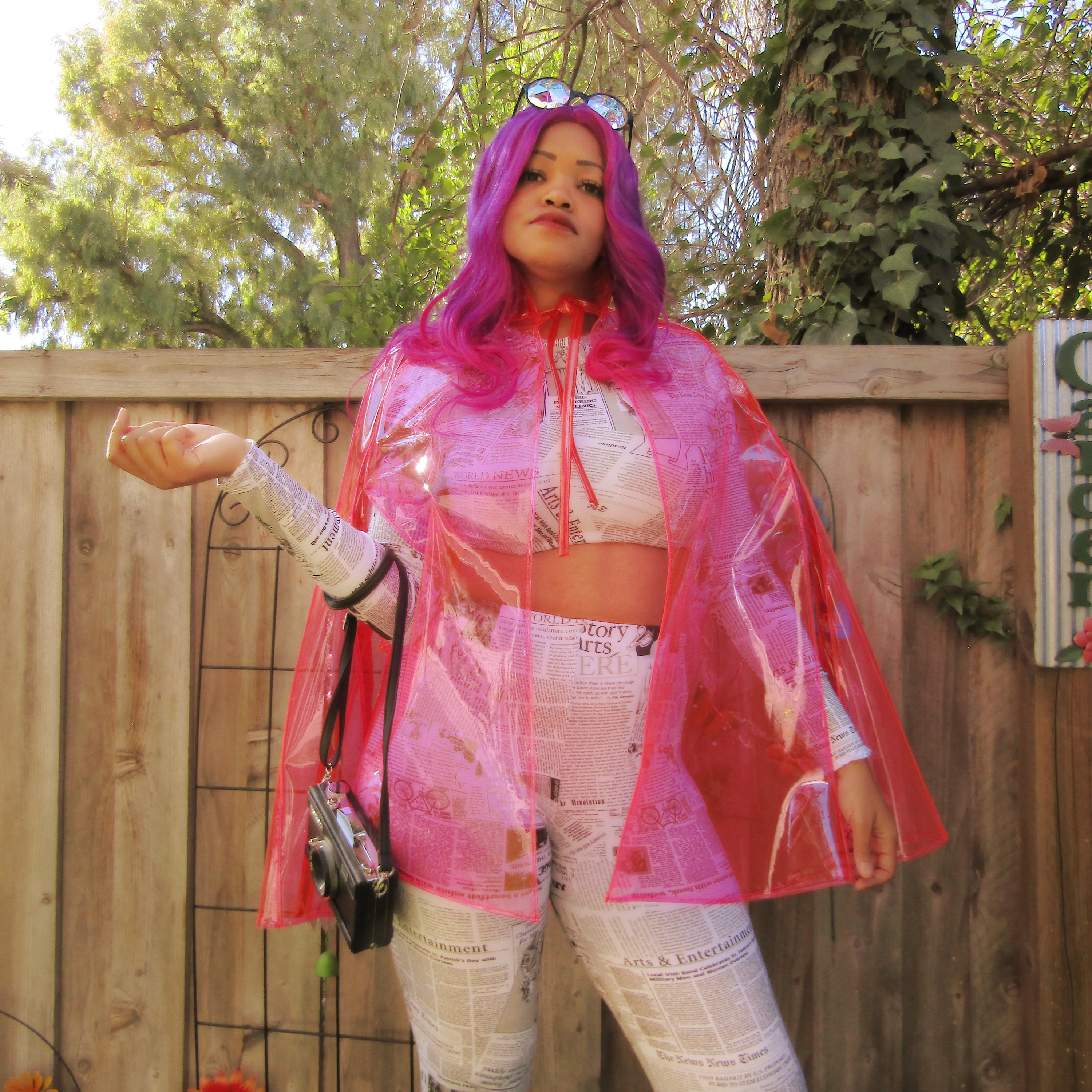 TRANSPARENT CAPE, VINYL Cape, Neon Clear Vinyl Pink Cyberpunk Cape